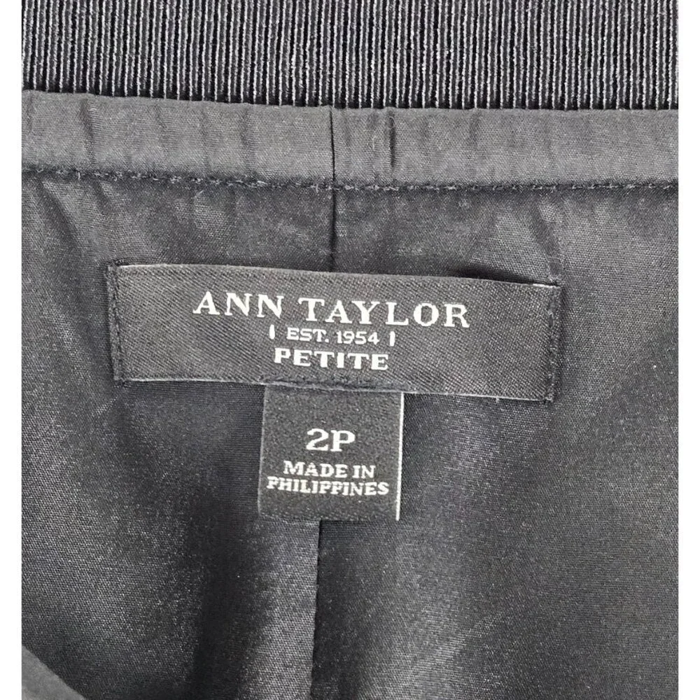 Ann Taylor Tweed Mini Pencil Skirt 2P Black White Weave Lined Career Mod Preppy
